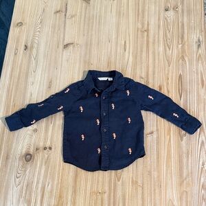 Janie and Jack Navy Shirt with Orange Seahorses